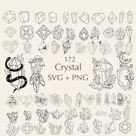 Crystal Tattoo Ideas Simple, Crystal Typography, Svg Tattoo, Crystal Svg, Tattoo Crystal, Gothic Svg, Witchy Svg, Tattoo Svg, Cricut Stickers