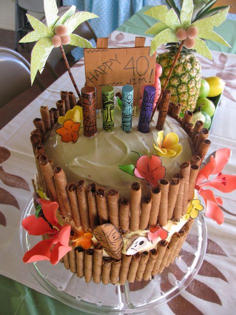 Tiki cake!! Tiki Cake, Vintage Birthday Cakes, Gumpaste Flowers, Tiki Room, Tiki Party, Gum Paste, Themed Cakes, Party Cakes, Cake Ideas