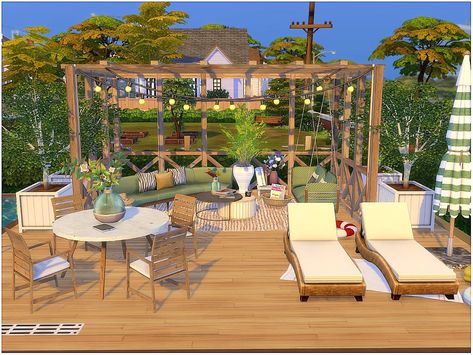 Rooftop Garden Sims 4, Sims 4 Outdoor Dining, Sims 4 Cc Porch Furniture, Sims Backyard Cc, Backyard Sims 4 Ideas, Sims 4 Cc Exterior Furniture, Ts4 Cc Outdoor Furniture, Sims 4 Pergola, Sims 4 Backyard Ideas Pool