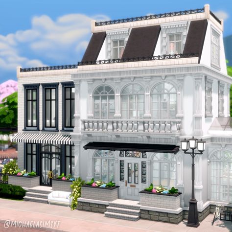 Flower Shop Exterior, Magnolia Promenade, Parisian House, Sims 4 Speed Build, Sims Free Play, Sims 4 House Plans, Sims 4 House Building, City Layout, Sims 4 Expansions