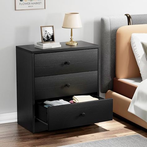 Amazon.com: Memobarco Nightstand, Bedside Tables, Modern Night Stand with 3 Storage Drawers, Small Wooden Dresser Chest of Drawers Bedside Cabinet for Bedroom Small Spaces, Black : Home & Kitchen Black Nightstand Bedroom, Bedside Tables Modern, Black Night Stand, Black Nightstands, Modern Night Stand, Night Stands Bedroom, Cabinet For Bedroom, Small Nightstand, Black Nightstand