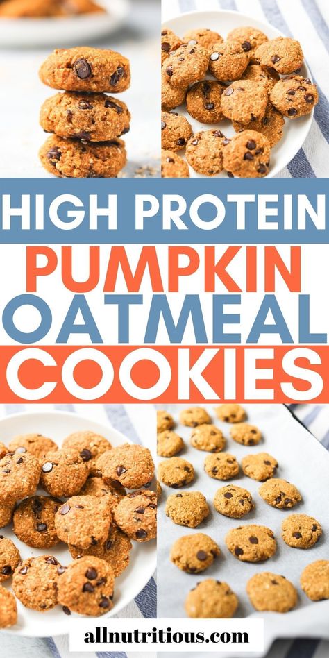 These soft and chewy pumpkin oatmeal cookies make the perfect high protein snack or healthy dessert for your high protein diet. These flavorful healthy cookies are super filling to help you stay full longer and avoid unhealthy snacks. Delicious Cookies Homemade, High Protein Snack, Pumpkin Oatmeal Cookies, Protein Oatmeal, Pumpkin Chocolate Chip Cookies, Pumpkin Chocolate Chip, Pumpkin Oatmeal, Protein Cookies, Pumpkin Chocolate Chips