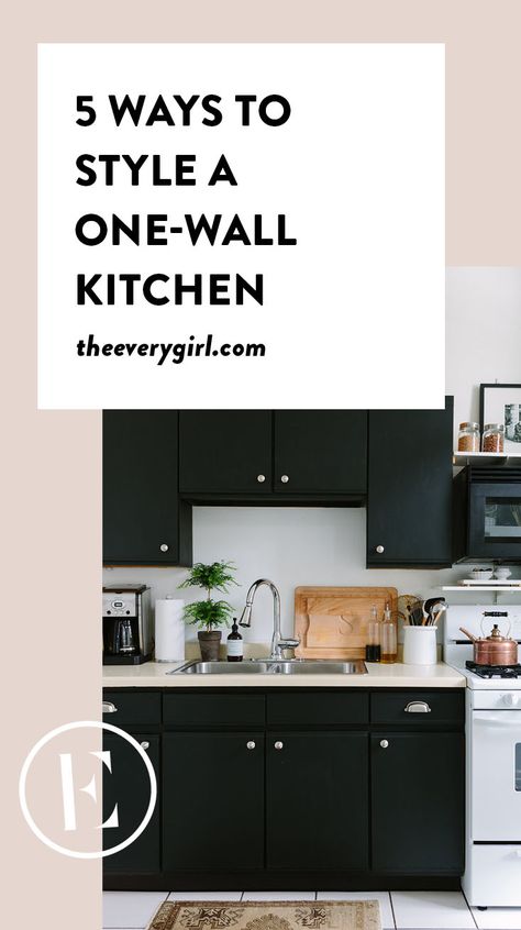 Long Kitchen Layout One Wall, Kitchen Ideas One Wall, Small Single Wall Kitchen, Single Wall Kitchen Layout With Island, Kitchen With No Window, Kitchen No Window, One Wall Kitchen With Island, Kitchen Without Island, Single Wall Kitchen Layout