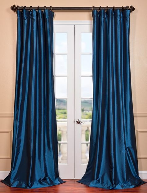 Blue Silk Curtains, Faux Silk Curtains, French Pleat, Half Price Drapes, Silk Curtains, Southwest Decor, Dupioni Silk, Romantic Bedroom, Pleated Curtains