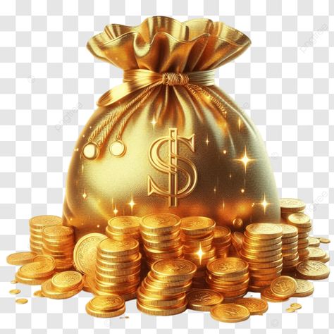 a bag of golden coins Bag Of Coins, Trading Design, Golden Bag, Gold Coins Money, Game Icon Design, Bag Png, Golden Coins, Gold Png, Golden Coin