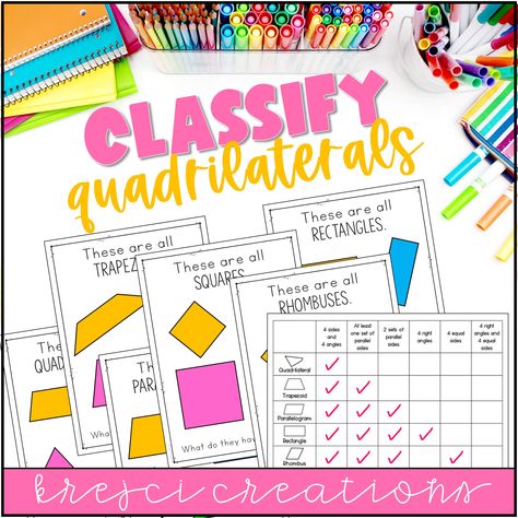 Need a fun, simple, and effective way to teach students to classify quadrilaterals? This collaborative activity is perfect for 4th grade! Quadrilateral Activities, Classifying Quadrilaterals Activities, Classify Quadrilaterals, Teaching Quadrilaterals, Quadrilaterals Activities, Classifying Quadrilaterals, Teaching Patterns, March Math, Math Enrichment