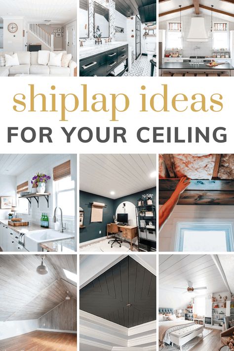 Hoping on to the shiplap decor train? Get inspired to add shiplap to your home with these 9 beautiful shiplap ceiling ideas! #ceiling #shiplap #decor Ceiling Trim Ideas, Shiplap Ceilings, Stained Shiplap, Shiplap Ideas, Ceilings Ideas, Vaulted Ceiling Ideas, Ceiling Remodel, Shiplap Kitchen, Painting Shiplap