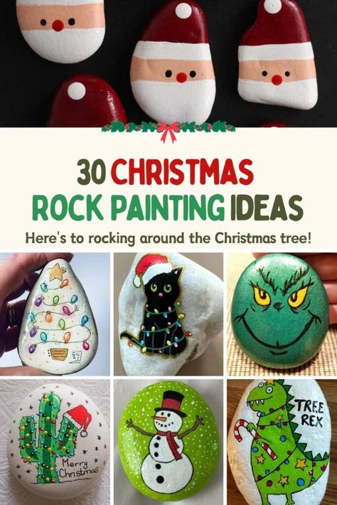 30 Christmas Rock Painting Ideas – Last minute DIY crafts for Christmas decor, gifts and stocking fillers Rock Painting Ideas Christmas Easy, Easy Christmas Rock Painting Ideas, Wood Slice Art Christmas Easy, Snowman Rock Painting Ideas, Stocking Painting Ideas, Painted Rocks Christmas Theme, Rock Painting Christmas Ideas, Christmas Rocks Painting Ideas, Rock Painting Ideas Christmas