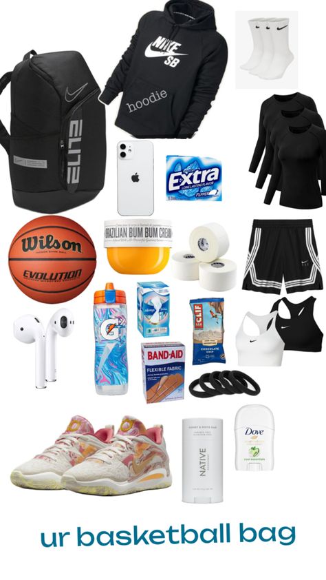 what ur bball bag should look like❤️🏀 Basketball Bag Essentials, Nike Basketball Bag, Sports Bag Essentials, Sporty Girl Aesthetic, Basketball Game Outfit Women, Basketball Shoes Kyrie, Basketball Game Outfit, Basketball Bag, School Bag Essentials