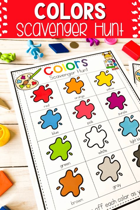 Free Printable Color Scavenger Hunt for kids. Find objects around the room or outside in nature to match the colors on this easy scavenger hunt for kids. Color Hunt Preschool, Color Scavenger Hunt Preschool, Color Matching Worksheets For Preschool, Shape Scavenger Hunt Preschool, Color Scavenger Hunt Printable, Color Recognition Activities, Shape Scavenger Hunt, Color Scavenger Hunt, Scavenger Hunt Activities