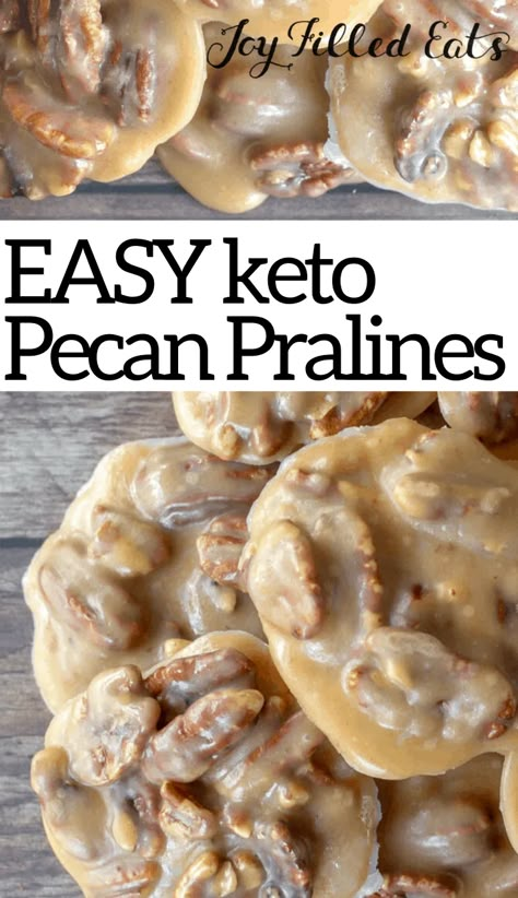 My Creamy Pecan Pralines will make you dream of New Orleans. Only 1 carb per piece! My Pecan Pralines Recipe are the ultimate Keto candy. If you know me you know that dessert is my favorite meal. And this sugar-free treat is one of my faves! This easy recipe is low carb, keto, gluten free, grain free, sugar free, and Trim Healthy Mama friendly. Gluten Free Keto Meals, Carb Free Sweets, Keto Sweets Desserts Easy, Keto Treats Quick, Low Carb Pecans Candied, Pecan Keto Recipes, Keto Sweet Recipes, Keto Dessert Snacks, Keto Pecan Pralines