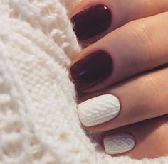 Fall/winter nails-- burgundy/plum color with two white "cable knit sweater" design accent nails. Simple Elegant Nails, Elegant Touch Nails, Cute Nail Colors, Nagellack Trends, Nail Colors Winter, Sweater Nails, Beautiful Nail Designs, Manicure Y Pedicure, Elegant Nails