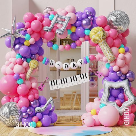 PRICES MAY VARY. [ Pink and Purple Balloon Arch Kit]The pink purple balloon arch kit is perfect for teenage girl music theme Birthday ,Music Fans ,karaoke party decorations,Popular Singer themed party decorations.Whether you're hosting a large party or a small gathering, this value pack has got you covered- no need to break the bank on individual decorations! [Premium Value Pack] You will receive 147 assorted colors pastel latex balloons,Exploding star, disco ball balloon, Music Note balloon,Hol Singer Birthday Party Theme, Girls Disco Birthday Party, 11 Year Birthday Party Ideas Girl, Music Birthday Party Theme, Music Themed Birthday Party, Purple Balloon Arch, Swiftie Birthday, Exploding Star, Music Birthday Party