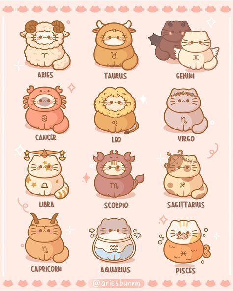 Crystal💫 on Instagram: “Saves and shares are highly appreciated 🥰! ✨✨🐱Kitty Zodiac Sign🐱✨✨ What is your zodiac sign?☺️ Feel free to comment yours or your fav…” Tattoo Ily, Zodiac Signs Animals, Doodle Cute, Zodiac Signs Pictures, Crystal Drawing, Zodiac Signs Chart, Cute Kawaii Animals, Cute Animal Drawings Kawaii, Cat Signs