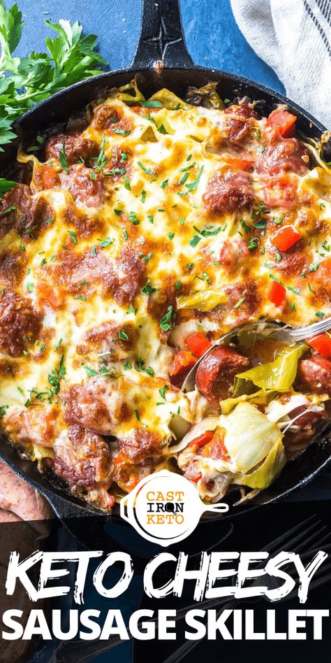 Cheesy Cabbage, Sausage Skillet Recipe, Keto Sausage Recipe, Cabbage Sausage, Sausage Skillet, Cena Keto, Skillet Dinner Recipes, Cabbage And Sausage, Diner Recept