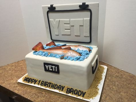 Yeti cake Yeti Cake, Cooler Cake, Groomsman Cake, Fishing Cake, Rice Cereal Treats, Hunting Cake, Yeti Cooler, Cereal Treats, Fishing Birthday