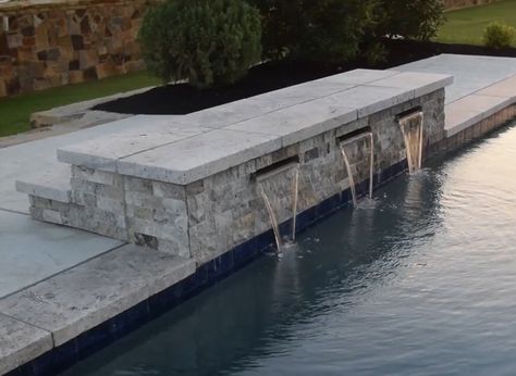 Diving Platform, Pool Makeover, Diving Boards, Travertine Pool, Pools Backyard Inground, Pool Water Features, Pool Renovation, Pool Remodel, Pool Waterfall