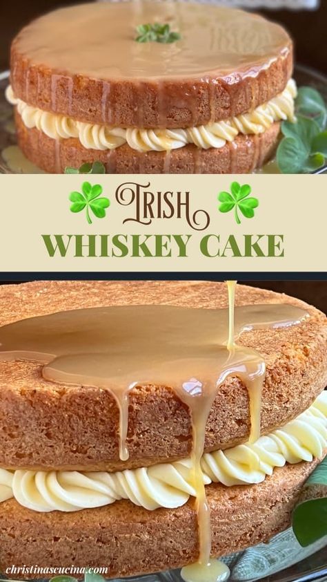 Liquor Cake Recipes Alcohol, Luck Of The Irish Cake, Irish Whiskey Recipes Food, St Pats Recipes, One Pot Irish Chicken, Jameson Whiskey Desserts, Irish Themed Cake Ideas, St Patricks Day Cake Recipes, Irish Desserts For St Patricks Day