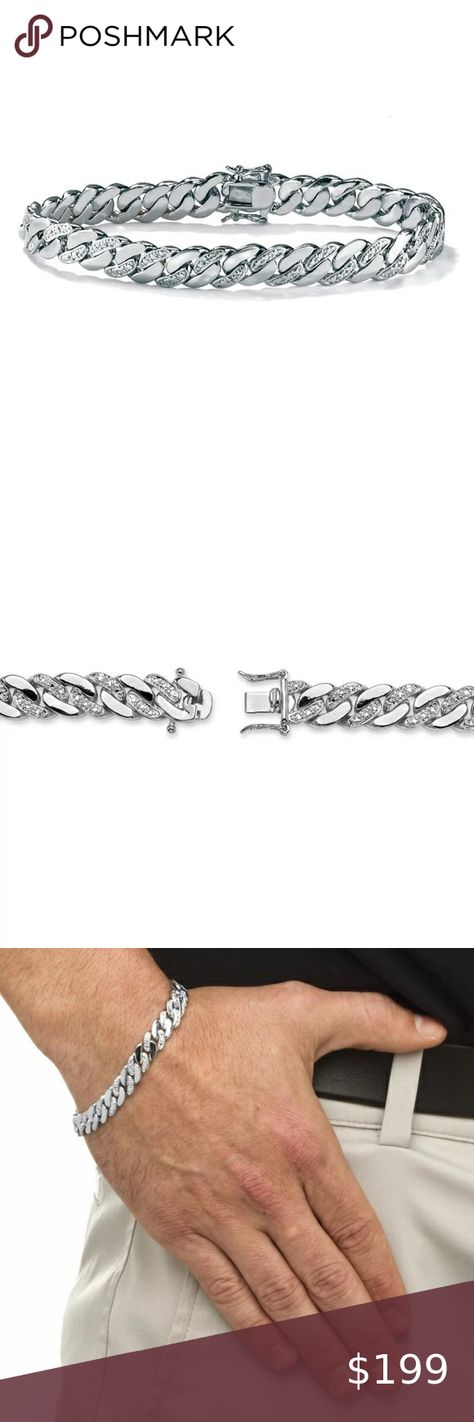 Men’s Diamond Bracelet Platinum Curb Link Men New Gold Bracelet Simple, Platinum Bracelet, Jewelry Mens, Men's Bracelets, Mens Gold Bracelets, Mens Gold, 2 Carat, Silver Man, Link Bracelets