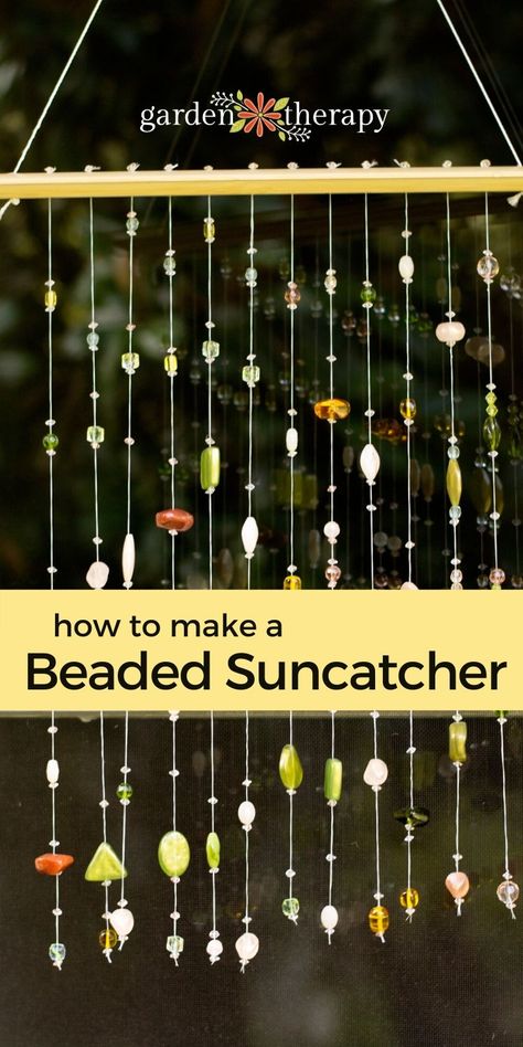 This suncatcher is not only pretty, but it saves wildlife! Placing one in front of your window disrupts the reflection and prevents birds from flying into the glass. Whether you want to catch the golden rays of the sun or protect backyard biords, a beaded suncatcher is a fun and easy project you can complete in an afternoon. #gardentherapy #diy #gardendiy #suncatcher #birds #beadcraft Crystal Suncatchers Diy, Beaded Suncatcher, Wind Chimes Homemade, Suncatcher Diy, Diy Suncatchers, Wind Chimes Craft, Diy Wind Chimes, Rays Of The Sun, Quick Diy