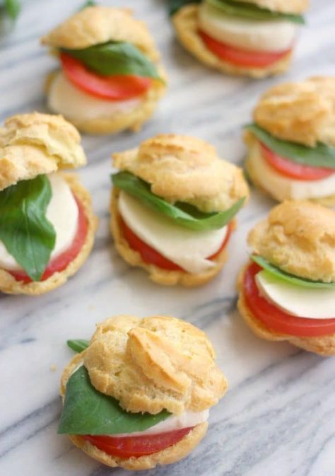 Caprese Profiteroles Savory Pate A Choux Recipe, Baker Bettie, Tomatoes Mozzarella, Savory Pastry, Baking Science, Choux Pastry, Finger Food Appetizers, Gordon Ramsay, Pastry Recipes