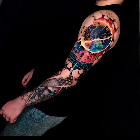 Arm Tattoo Men Colorful, Colourful Tattoos Men, Bright Color Tattoos Men, Psychadelic Tattoo Sleeve, Shoulder Tattoo Colorful, Colorful Arm Sleeve Tattoo, Tattoo Ideas For Men Color, Color Sleeve Tattoos For Men, Color Tattoo For Men Arm