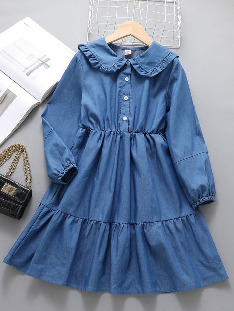 Jeans Frock For Women, Denim Frocks For Women, Denim Frock, Jeans Frock, Girls Jeans Top, Frock Designs For Girl, Denim Dress Outfit, Dress Motif