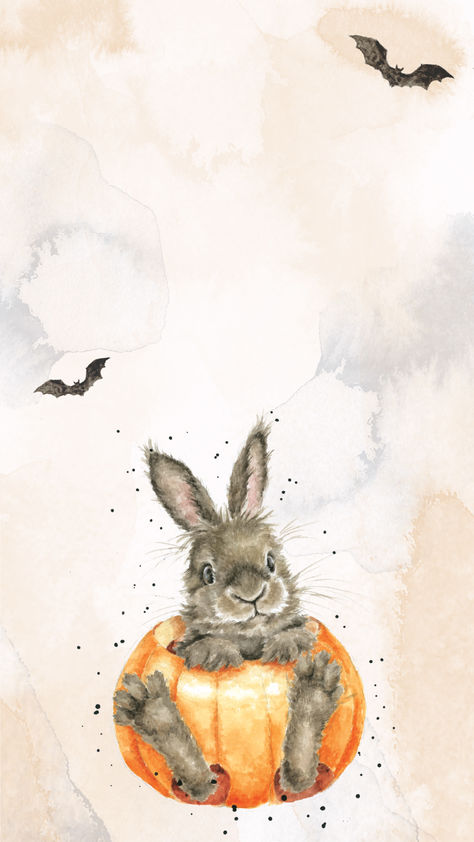 Halloween Rabbit Phone Wallpaper by Wrendale Designs Fall Bunny Wallpaper, Rabbit Aesthetic Wallpaper, Rabbit Phone Wallpaper, Halloween Rabbit, Wrendale Designs, Rabbit Rabbit, Cute Fall Wallpaper, Bunny Wallpaper, British Wildlife