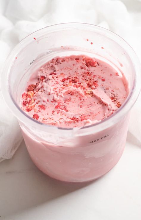 Make delicious creamy homemade Strawberry Ice Cream with this easy Ninja Creami Strawberry Ice Cream Recipe. You only need 5 simple ingredients like heavy cream, fresh strawberries and your Ninja Creami machine to whip up indulgent Ninja Creami ice cream all year round including summer & fall. This easy Strawberry Ice Cream recipe is easy to customize with mix-ins and flavorings. Serve as is or with brownies & pies. Click to get the Ninja Creami Recipe!! #ninjacreami #strawberry #icecream Ninja Strawberry Ice Cream, Ninja Creami Strawberry Ice Cream Recipe, Strawberry Ninja Creami, Easy Strawberry Ice Cream, Ninja Creami Recipe, Whey Recipes, Homemade Strawberry Ice Cream, Strawberry Ice Cream Recipe, Creami Recipes