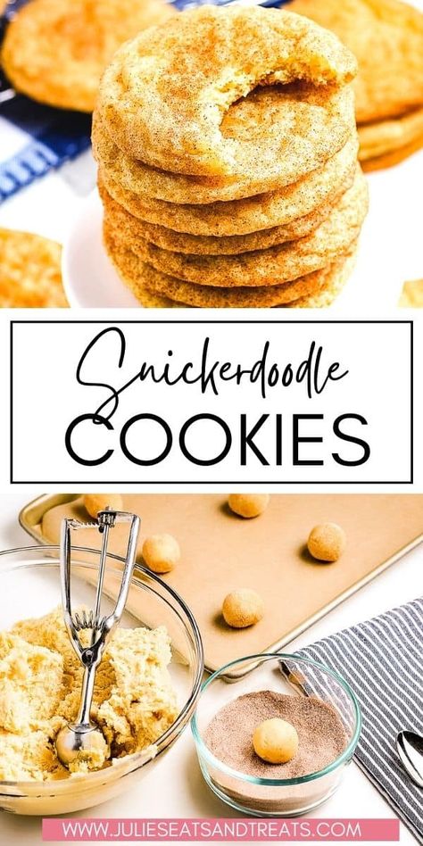 Fill your cookie jar with these classic Snickerdoodle Cookies! The perfect crackle cinnamon sugar topping on these soft and chewy cookies can't be beat. Unique Deserts, Easy Snickerdoodle Recipe, Easy Snickerdoodles, Soft Snickerdoodle Cookies, Best Snickerdoodle Cookies, Snickerdoodle Cookies Easy, Fall Cookie Recipes, Snickerdoodle Recipe, Snickerdoodle Cookies