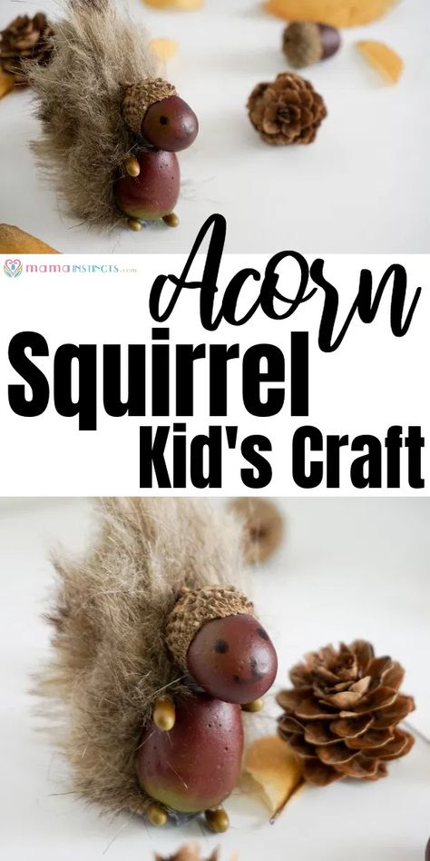 Easy Adorable Squirrel Acorn Craft for Kids Crafts With Acorns For Kids, Things To Do With Acorns, Crafts With Acorns, Acorn Crafts For Kids, Fall Nature Crafts, Nut Crafts, Acorn Craft, Nature Crafts For Kids, Acorn Art