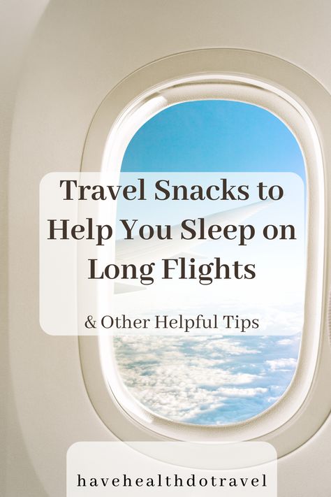 Yes, it is possible to sleep on a long haul flight!  Here is a list of foods and drinks to load up on and what to avoid (plus my favorite tips for ensuring quality zzzz's on a plane), including convenient snacks to throw into your carry on!  #goodsleep #jetlag #travelhacks #longhaulflight #flighttips #traveltips #flighthacks #solofemaletravel #melatonin Food To Pack On A Plane Long Flights, Food To Bring On Airplane Long Flights, Best Snacks For Long Flights, Snacks For A Long Flight, Plane Food Long Flights, Airplane Meals Long Flights, Snacks For Flights Air Travel, Snacks For Traveling Airplane, Airplane Food Long Flights