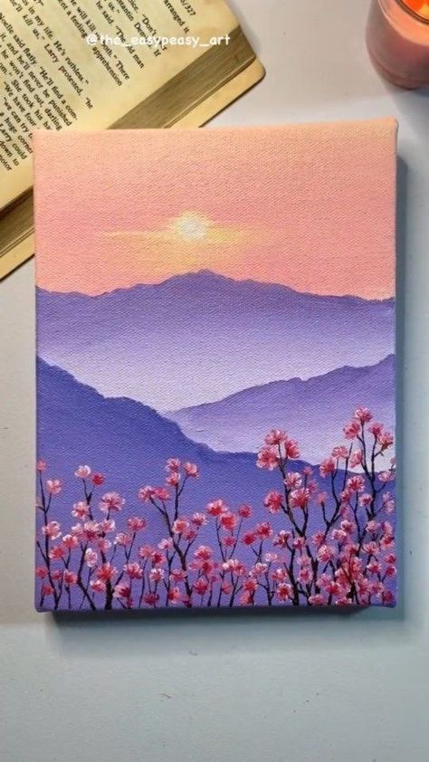 Art I Deas, Beautiful Paintings For Home, Pretty Canvas Painting Ideas Easy, Lavender Sky Painting, Simple Painting Ideas For Beginners Acrylics, Difficult Painting Ideas, Painting Ideas For Large Canvas, Aesthetic Mini Paintings, Cute Art Paintings