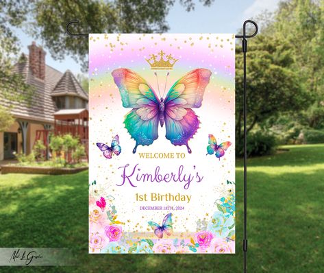 EDITABLE Birthday Welcome Sign with Rainbow Butterfly and Blue and Pink Roses, Girl Party Floral Butterfly Welcome Sign, Edit Yourself, BPB3 https://etsy.me/3EcE0Me #rainbow #birthday #purple #birthdaygirldecor #littlegirlbirthday #birthdaypartytreat #butterflysign Butterfly Welcome Sign, Blue And Pink Roses, Birthday Purple, Birthday Party Treats, Butterfly Birthday Party, Birthday Welcome Sign, Bags Ideas, Rainbow Butterfly, Butterfly Birthday