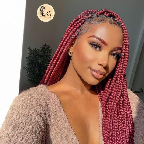 Locs Inspiration, Red Braids, Red Box Braids, Through My Window, Big Box Braids Hairstyles, Black Queens, Crochet Braids Hairstyles, Box Braids Styling, Braid In Hair Extensions