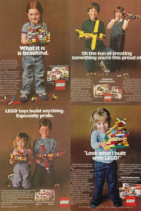 Lego has abandoned its once gender-neutral marketing strategy of the 1980s for a gendered approach, which imposes the strict gender binary in marketing separately to male and female children. Gende… Lego Poster, Gill Sans, Lines For Girls, Lego Girls, Vintage Lego, Social Design, Great Ads, Vintage Ads, Girl Power