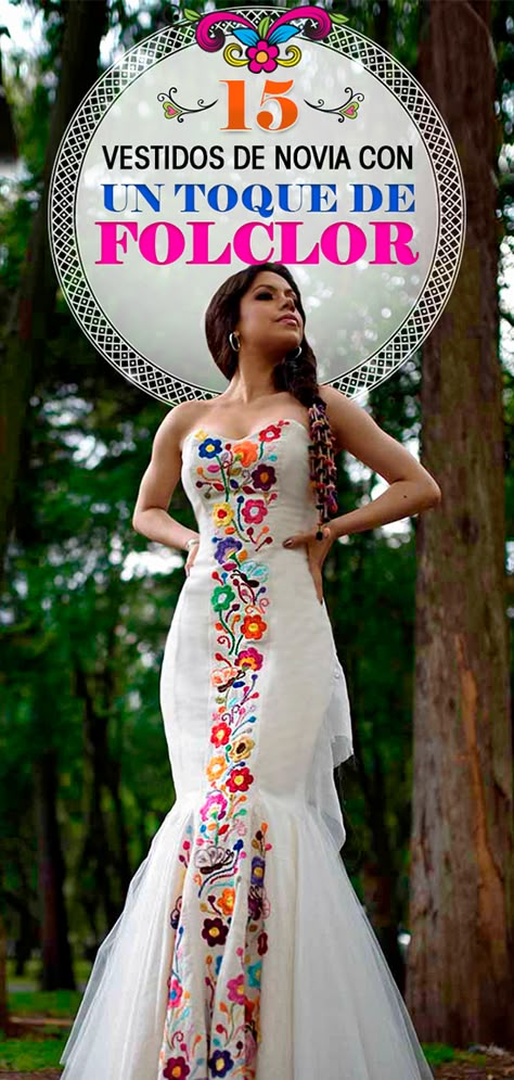 Estos hermosos vestidos de novia con bordados mexicanos tienen un toque de color para hacerlos más especiales. Mexican Inspired Wedding Dress, Mexican Wedding Dress Embroidered, Mexican Style Wedding, Embroidered Wedding Dresses, Mexican Inspired Wedding, Barnyard Wedding, Mexican Themed Weddings, Mexican Wedding Dress, Mexican Embroidered Dress