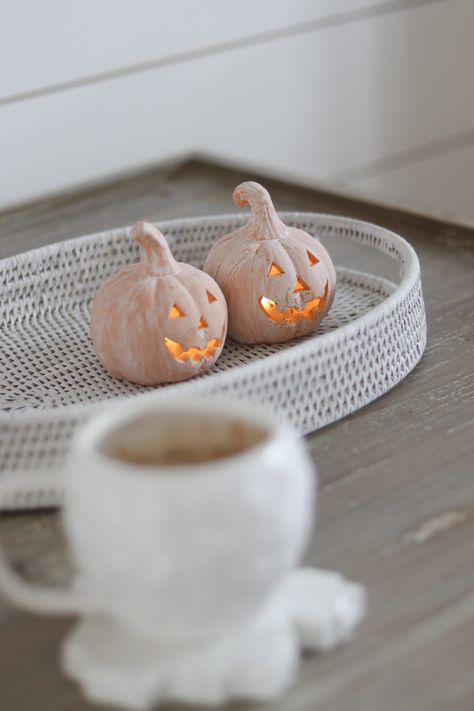 Set of 2 Jack-O-Lanterns - Small | Pretty Little Home Unique Pumpkin Decorating, Halloween Decor Diy, Bedroom Bliss, Fall Bedroom, Small Pumpkins, Pumpkin Decor, Halloween Table, Mini Pumpkins, Unique Halloween