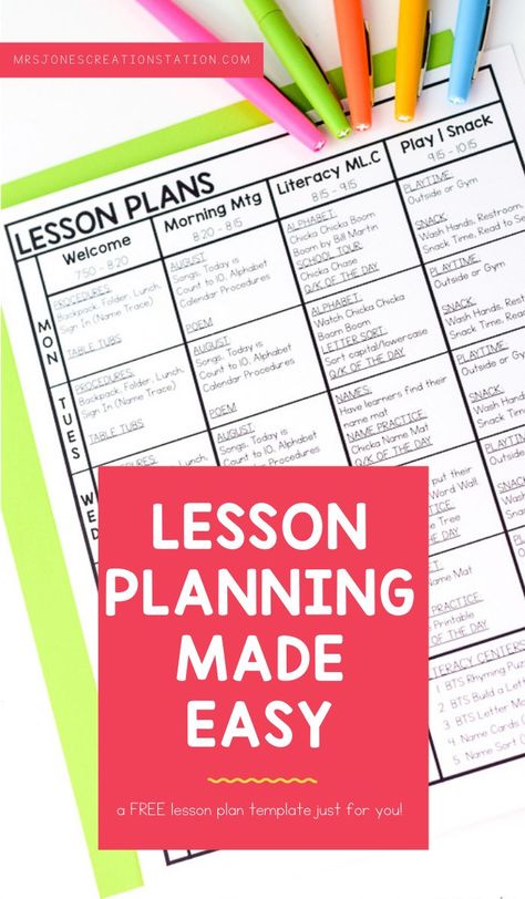 Stop piling lesson plans all over your desk! This free lesson plan template is editable for easy saving to your computer. Or print it off and put in a lesson plan binder for easy storage. Your day will be more organized and easy to follow with this free lesson plan template. #lessonplans #classroomorganization #classroom Special Ed Lesson Plan Template, Sped Lesson Plan Template, Easy Lesson Plan Template, Preschool Planner Lesson Planning, Lesson Plan For Elementary School, Special Education Lesson Plans Free, Sped Lesson Plans, How To Write A Lesson Plan, Lesson Plan Organization Ideas