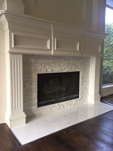 Fireplace Redo, Chic Home Design, Fireplace Tile Surround, Stone Interior, Traditional Fireplace, Classic Interior Design, Fireplace Hearth, Faux Fireplace, Update Your Home