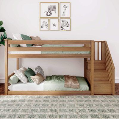 3 Kids In One Room, Low Bunk Bed, Bunk Bed Room, Bunk Beds Boys, Toddler Bunk Beds, Low Bunk Beds, Shared Kids Room, Solid Wood Bed Frame, Bunk Beds With Stairs