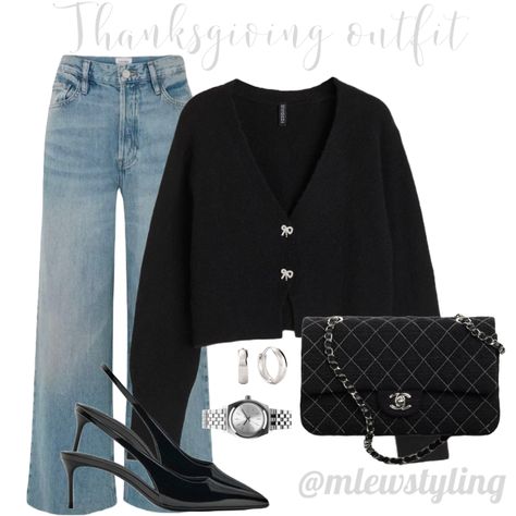 Fall outfit idea Cropped Black Cardigan Outfit, Black Cardigan Outfit Ideas, Friendsgiving Fits, Black Cropped Cardigan Outfit, Black Crop Cardigan, Outfit Ideas Thanksgiving, Cropped Cardigan Outfit, Black Cardigan Outfit, Winter Cardigan Outfit