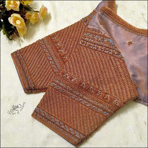 Handcrafted with copper materials Copper Work Blouse Design, Copper Blouse Designs, Copper Work, Zardosi Work, Stitching Patterns, Copper Design, New Blouse Designs, Aari Work Blouse, Hand Work Blouse