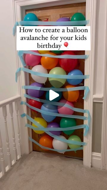 Balloons On Door Surprise, Birthday Balloons On Door, Balloon Birthday Surprise Wake Up, Balloon Drop Diy Door, Birthday Door Balloons, Crepe Birthday Decorations, Balloon Falling From Door, Balloon Door Avalanche, Doorway Birthday Decorations