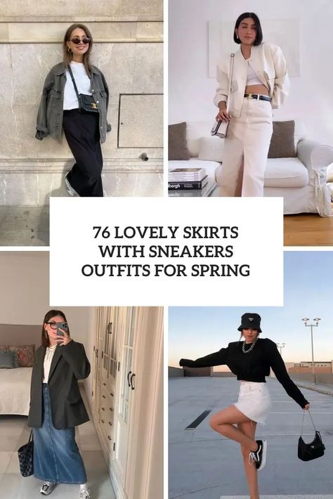 76 Lovely Skirts With Sneakers Outfits For Spring - Styleoholic Chic Sneaker Outfits Women, Skirts With Sneakers Outfits, Sneakers And Skirt Outfit, Prada Sneakers Outfit, Metallic Sneakers Outfit, Skirt Sneakers Outfit, Midi Skirt With Sneakers, Cute Outfits With Sneakers, Skirts With Sneakers