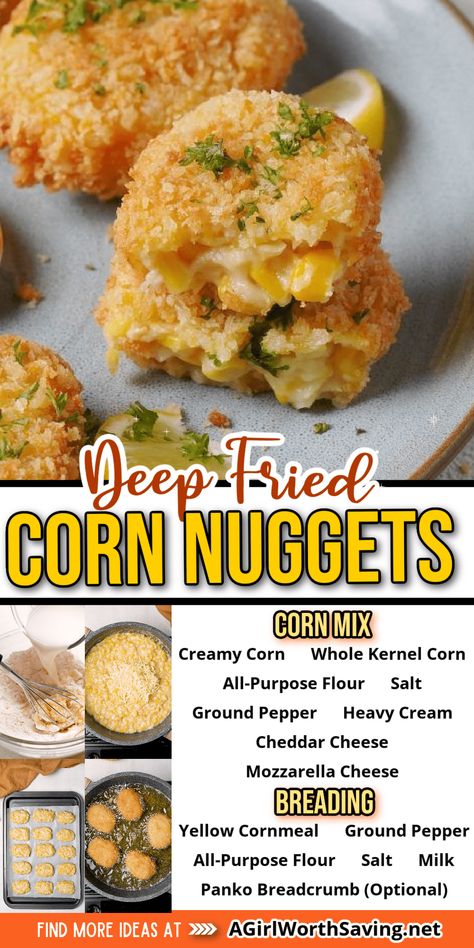 Corn Nuggets Recipe, Fried Mushroom Recipes, Corn Nuggets, Vegan Finger Foods, Corn Recipes Side Dishes, Deep Fried Recipes, Deep Fried Appetizers, How To Make Corn, Spicy Corn