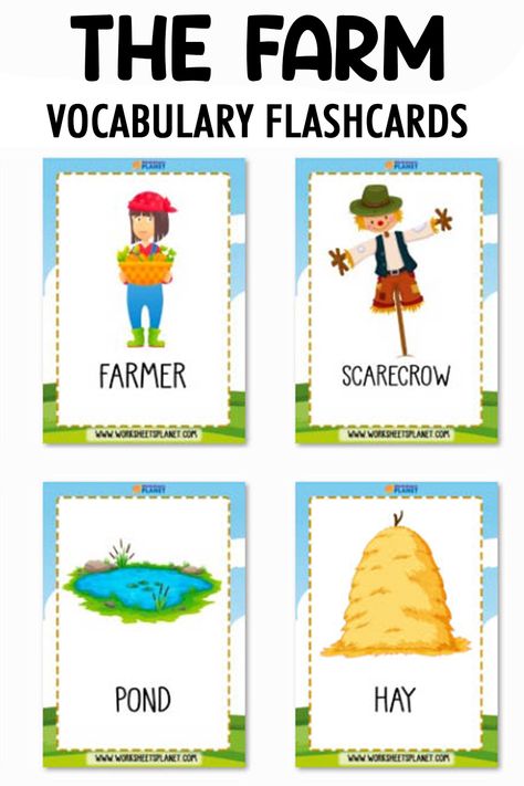 Farm Vocabulary Flashcards. Farm objets and Farm Animals Vocabulary Farm Vocabulary, Advanced Vocabulary, Multisyllabic Words, Farm Animals Theme, Animal Action, Action Cards, Animal Theme, Farm Animals, Vocabulary