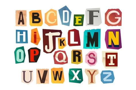 Paper style ransom note letter collectio... | Free Vector #Freepik #freevector #typography #alphabet #colorful #letter Ransom Letter Aesthetic, Paper Style Ransom Note Letter, Letras Cool, Peraturan Kelas, Letter Styles, Paper Letters, Letters Printable, Ransom Note, Scrapbook Fonts