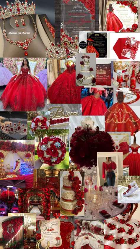 Red And Gold Party Decorations, 15 Themes Quinceanera, Red And Gold Party, Quince Theme Ideas, Butterfly Quinceanera Theme, Quinceanera Surprise Dance, Charro Theme, Quinceanera Red, Red And Gold Quince