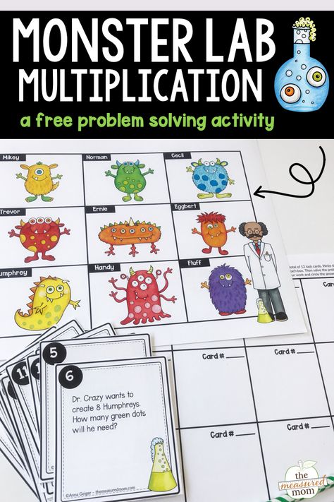 My third grader loved this free multiplication problem solving activity! What supplies will Dr. Crazy need to create more monsters? #multiplication #thirdgrade Multiplication Activity, Multiplication Fun, The Measured Mom, Measured Mom, Multiplication Activities, Multiplication Problems, Teaching Multiplication, Problem Solving Activities, Math Multiplication